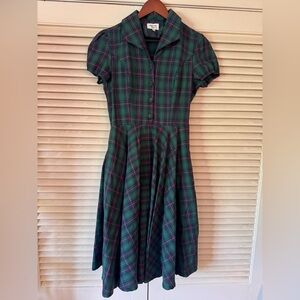 BEAUTIFUL MAGNOLIA PLACE GREEN & BLUE TARTAN CIRCLE SKIRT DRESS SIZE MEDIUM